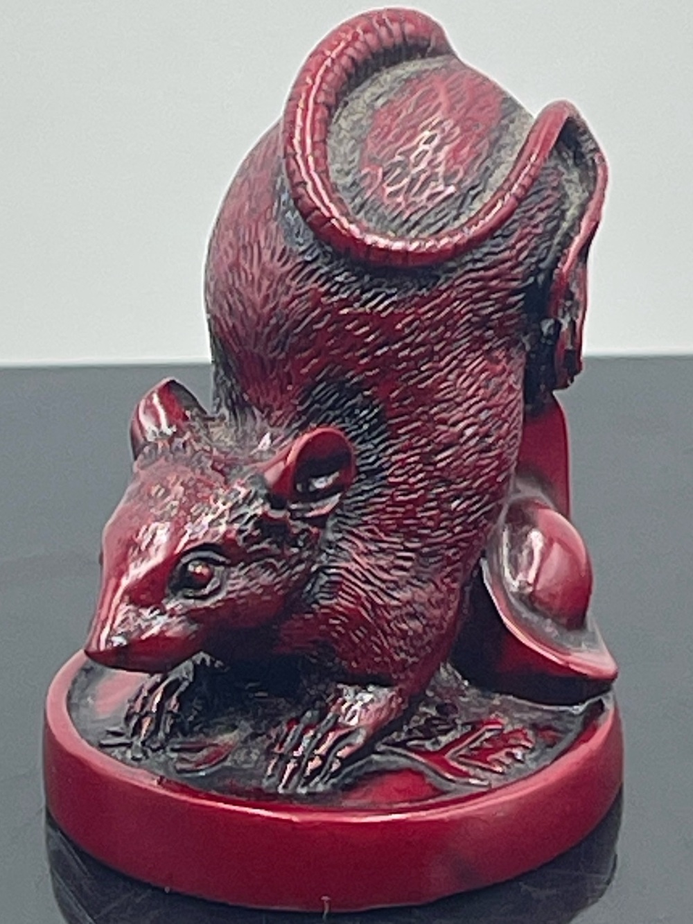 Vintage Chinese Zodiac "Year of the Rat" Red Resin Astrology Horoscope Figurine